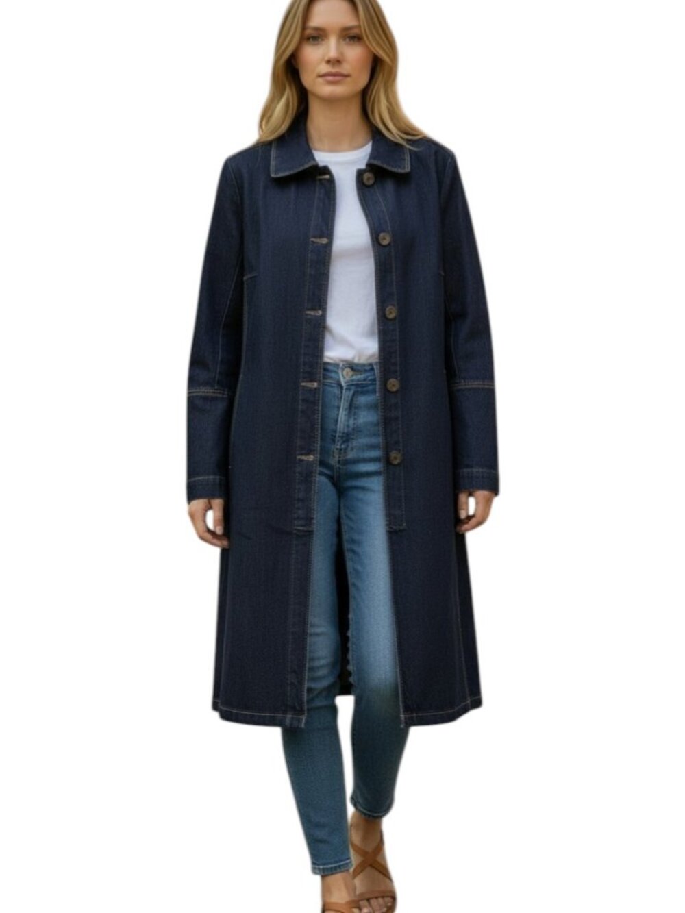 ✨ VTG GAP 2001 Denim Tailored Trench Coat Small Princess Seams Y2K 💎